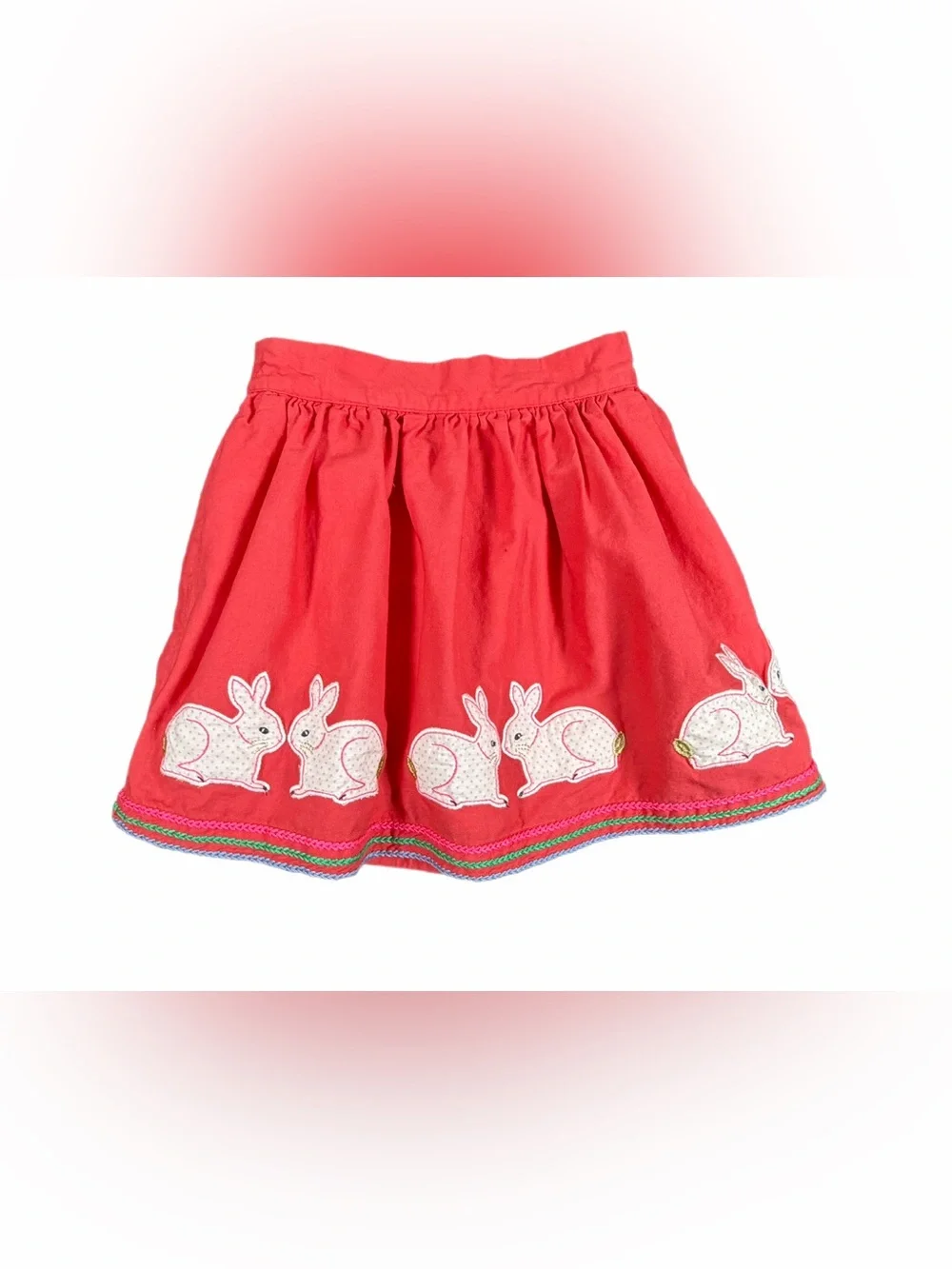 MINI BODEN Girls Coral Bunny Appliqué Skirt - 7-8Y